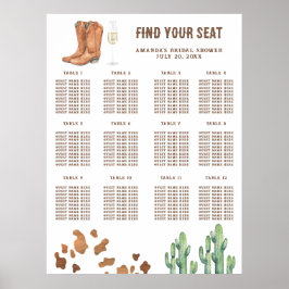 Bruidsfeest seating chart met laarzen en bubbels poster