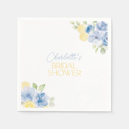 Bruidsfeest servetten Main Squeeze Blauwe Bloemen (Voorkant)