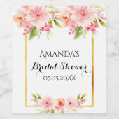 Bruidsfeest shower witte roze bloemen wijn etiket (Enkel label)