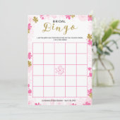 Bruidsfeest spel Bingo | Delicate Roze Bloemen Kaart (Staand voorkant)