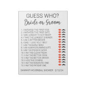 Bruidsfeest spel gok wie notitieblok (Linkerzijde)