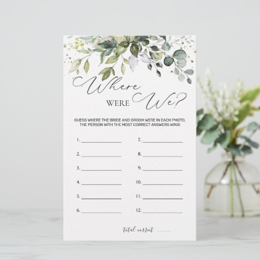 Bruidsfeest spel groen waar waren we briefpapier (Staand voorkant)