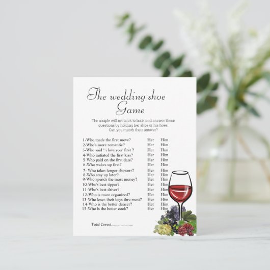 Bruidsfeest spel, het trouwschoe spel, kaart (Staand voorkant)