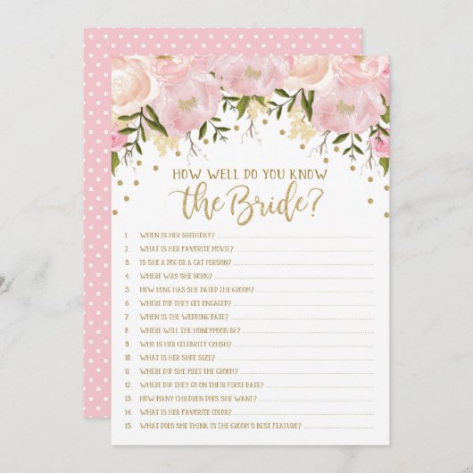Bruidsfeest spel Hoe goed ken je de bruid (Voorkant / Achterkant)