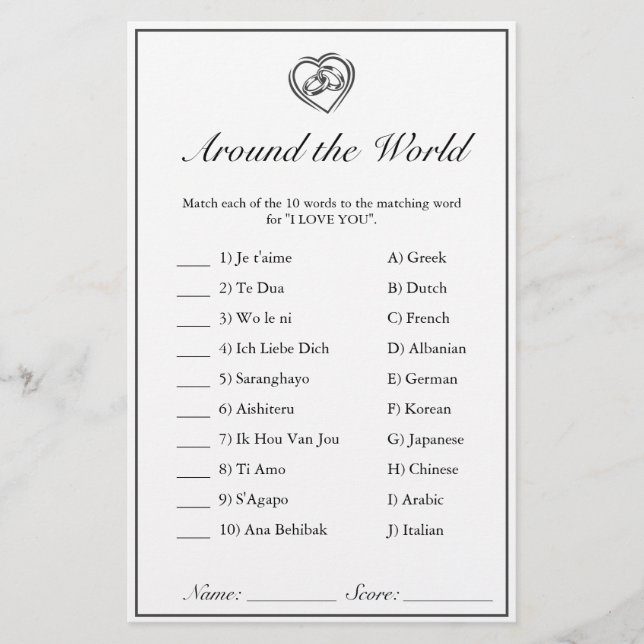 Bruidsfeest spel Modern Minimalistisch Wit Zwart (Voorkant)