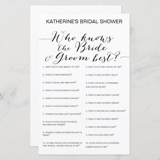 Bruidsfeest spel PRINTED met witte achtergrond (Voorkant / Achterkant)