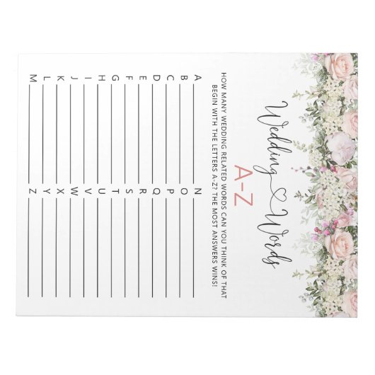 Bruidsfeest spel - Trouwwoorden A-Z Notitieblok (Voorkant)