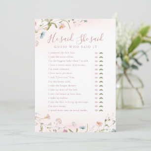 Bruidsfeest spel "Wildflower Hij zei Zij zei" Kaart