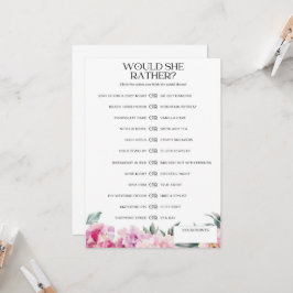 Bruidsfeest spel Zou Zij Liever Roze Bloemen Kaart