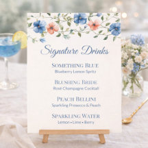 Bruidsfeest Stof Blauw Bloem Drink Menu