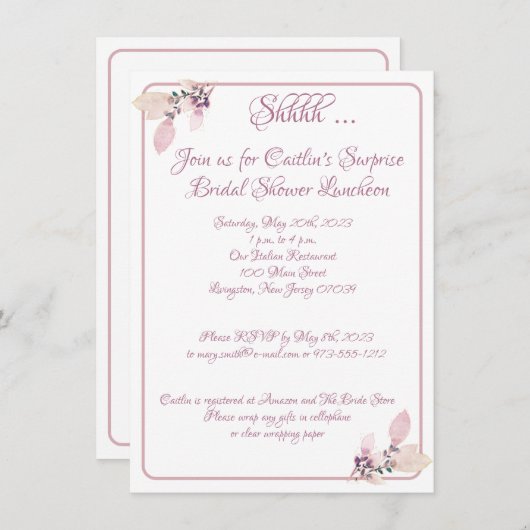 Bruidsfeest, stoffig roze omlijning kaart (Voorkant / Achterkant)