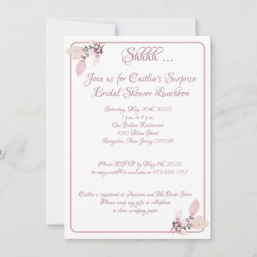 Bruidsfeest, stoffig roze omlijning kaart (Voorkant)