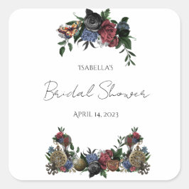 Bruidsfeest Stoom Stijl Bloemige Wijnlabel Vierkante Sticker