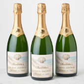 Bruidsfeest strand kust zeeschelp sparkling wijnetiket (Flessen)