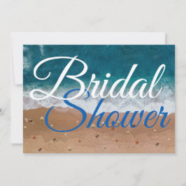 Bruidsfeest strand zomer wit blauwe typografie  kaart