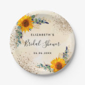 Bruidsfeest sunflower eucalyptus groen papieren bordje (Voorkant)