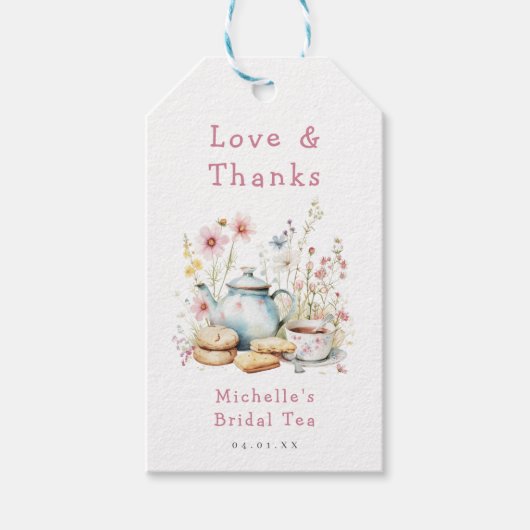 Bruidsfeest Tea Party met Bloemen Cadeaulabel (Voorkant)