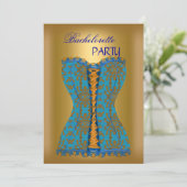 Bruidsfeest Teal Blauwe Corset Goud Geel Kaart (Staand voorkant)