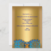 Bruidsfeest Teal Blauwe Corset Goud Geel Kaart (Achterkant)