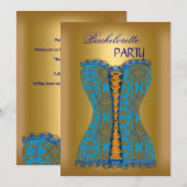 Bruidsfeest Teal Blauwe Corset Goud Geel Kaart (Voorkant / Achterkant)