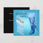 Bruidsfeest Teal Blauwe Laars Champagne Kaart (Voorkant / Achterkant)
