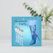 Bruidsfeest Teal Blauwe Laars Champagne Kaart (Staand voorkant)