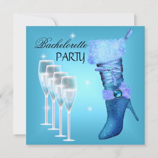 Bruidsfeest Teal Blauwe Laars Champagne Kaart (Voorkant)