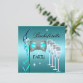 Bruidsfeest Teal Blauwe Masker Champagne Kaart (Staand voorkant)