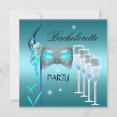 Bruidsfeest Teal Blauwe Masker Champagne Kaart (Voorkant)