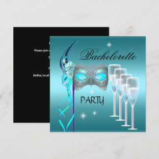 Bruidsfeest Teal Blauwe Masker Champagne Kaart