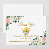 Bruidsfeest Theepartij Roze Bloemen Goud Bedankt (Voorkant / Achterkant)