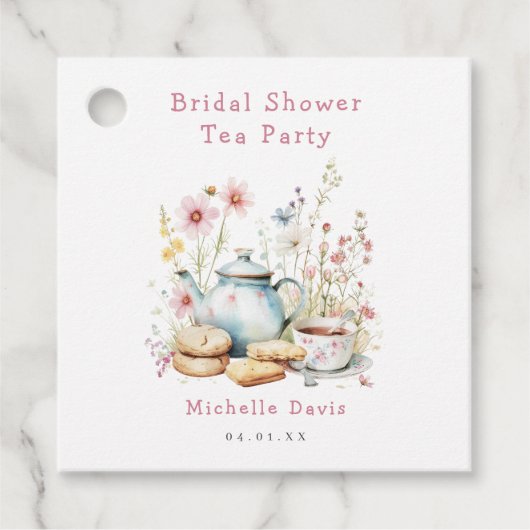 Bruidsfeest theevisite met bloemen bedankjes labels (Voorkant)
