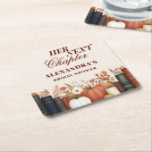 Bruidsfeest Thema Boek Herfst Bruiloft Kartonnen Onderzetters (Schuin)