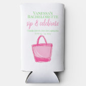 Bruidsfeest Tote met "Sip & Celebrate" Roze Favori Seltzer Blikjeskoeler (Voorkant)