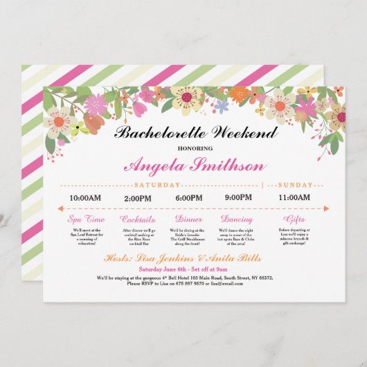 Bruidsfeest Uitnodiging Bachelorette Schema (Voorkant / Achterkant)