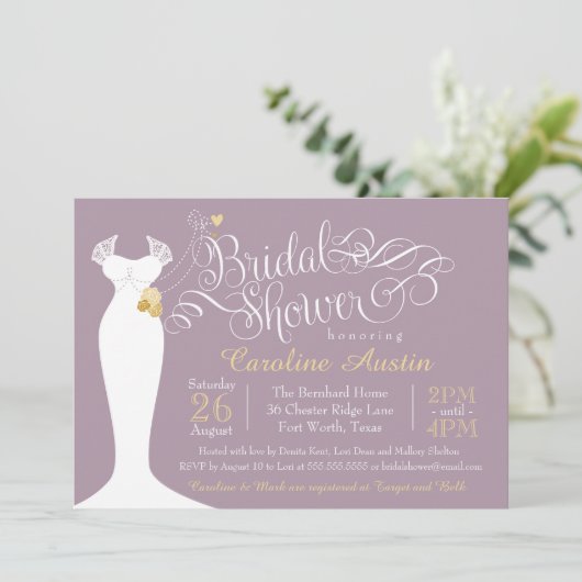 Bruidsfeest Uitnodiging, Elegante Trouwjurk Kaart (Staand voorkant)