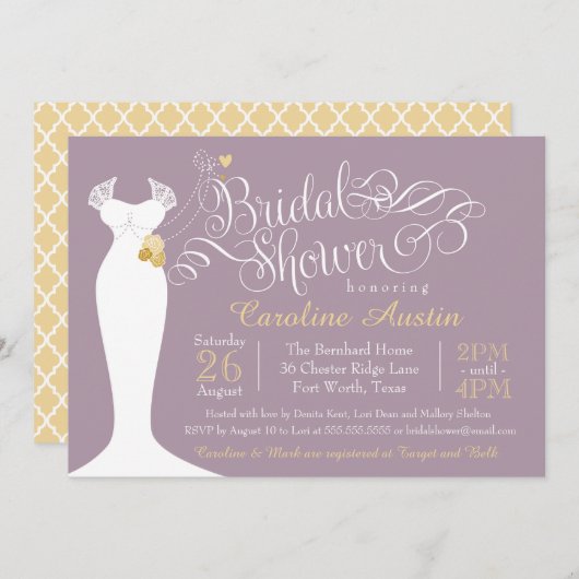 Bruidsfeest Uitnodiging, Elegante Trouwjurk Kaart (Voorkant / Achterkant)