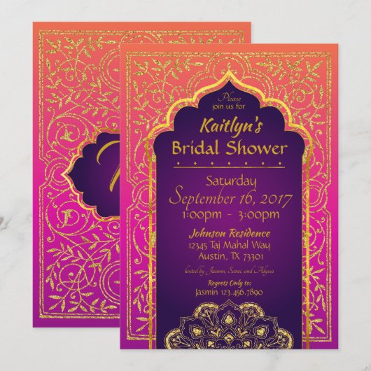 Bruidsfeest uitnodiging in Bollywood Arabische nac (Voorkant / Achterkant)