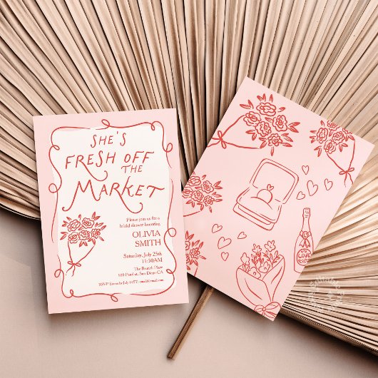 Bruidsfeest uitnodiging rood 'Fresh off the Market