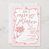 Bruidsfeest uitnodiging rood 'Fresh off the Market (Voorkant)