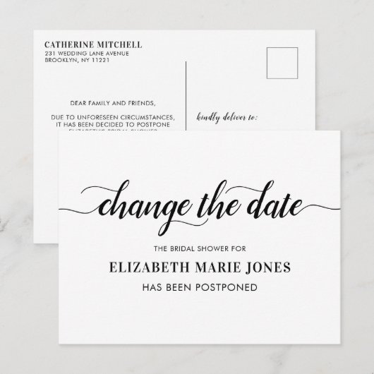 Bruidsfeest verander de datum elegante typografie aankondigingskaart (Voorkant / Achterkant)