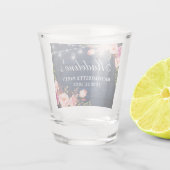 Bruidsfeest Verlicht met Blauwe Houten Roze Bloeme Shot Glas (Achterkant)