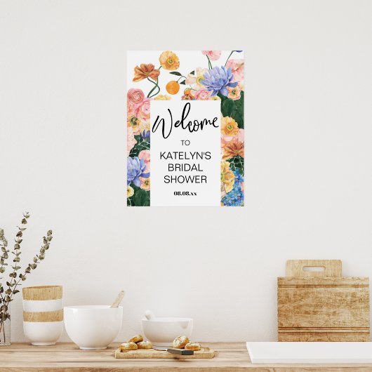 Bruidsfeest verwelkomingsbord met wilde bloemen poster (Keuken)