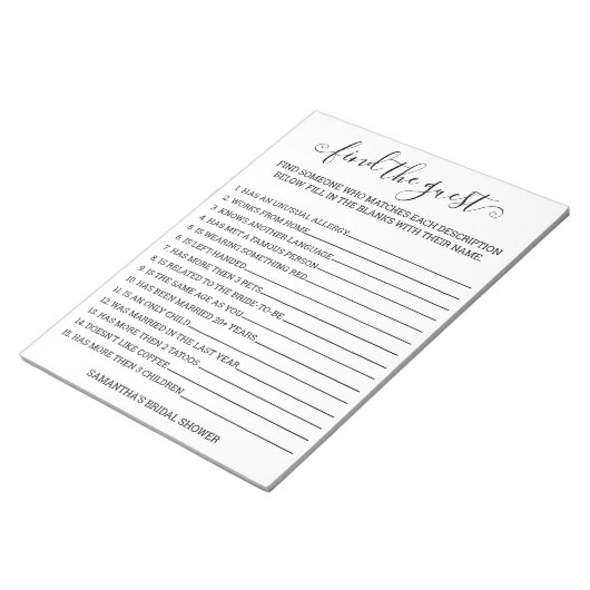 Bruidsfeest Vind de Gast Spel Notitieblok (Schuin)