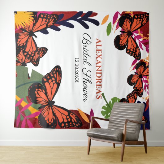 Bruidsfeest Vlinders Bloem Foto Achtergrond Wandkleed (In Situ (horizontaal))