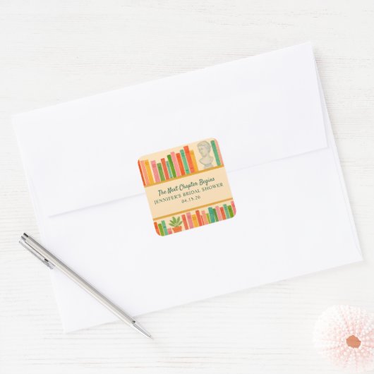 Bruidsfeest voor Boekenliefhebbers | Chic & leuk " Vierkante Sticker (Envelop)