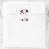 Bruidsfeest Watercolor Bourgondi Roze Bloemen Ronde Sticker (Tas)