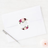 Bruidsfeest Watercolor Bourgondi Roze Bloemen Ronde Sticker (Envelop)