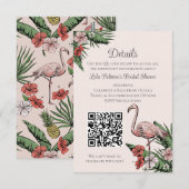 Bruidsfeest Website QR Code Roze Flamingo Informatiekaartje (Voorkant / Achterkant)