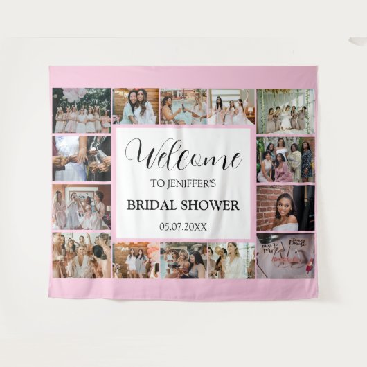 Bruidsfeest Welcome Script Roze 14 Foto Collage Wandkleed (Voorkant (horizontaal))